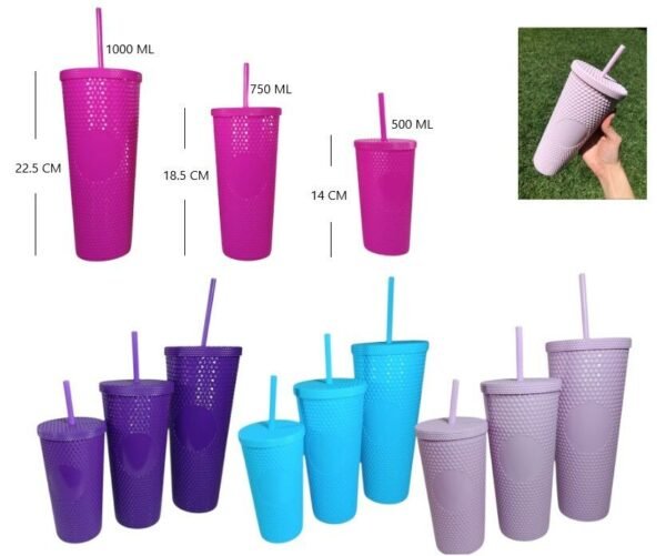 VASO 3 EN 1 PLASTICO CON TAPA Y SORBETE